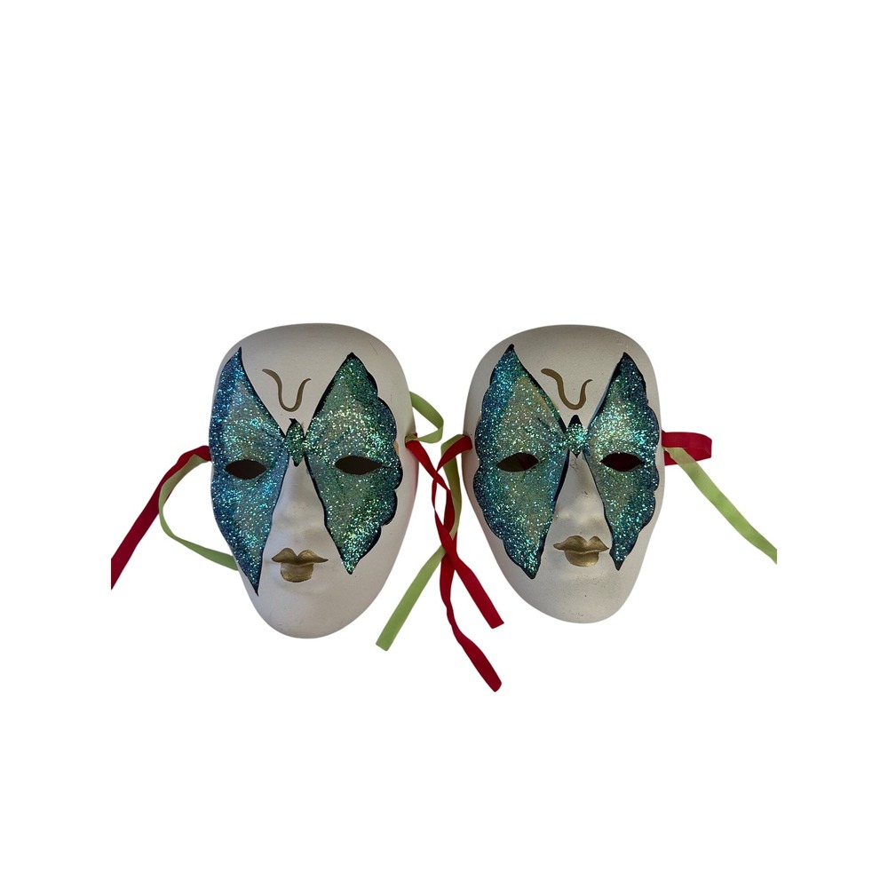 Pair of Decorative Face Masks Wall Hangings Butterfly Glitter Glam